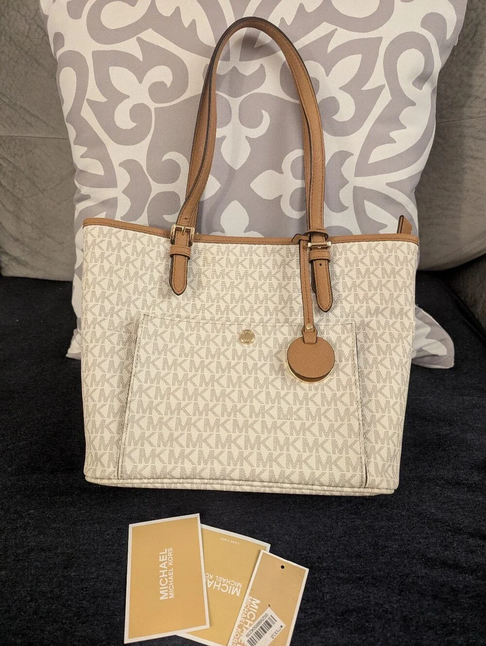 Michael Kors Beige Logo medium Tote with Tan Trim